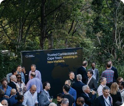 People outside chatting at Counder Conference